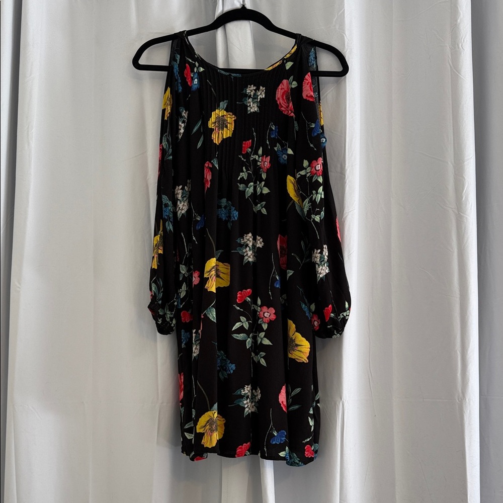 Old Navy Black Floral Tie Back Mini Dress Womens Medium - Picture 1 of 11